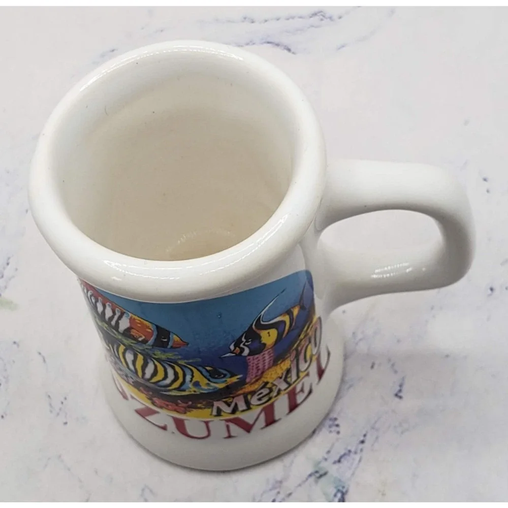 Cozumel Mexico Souvenir Miniature White Ocean Fish Ceramic Toothpick Holder Mug